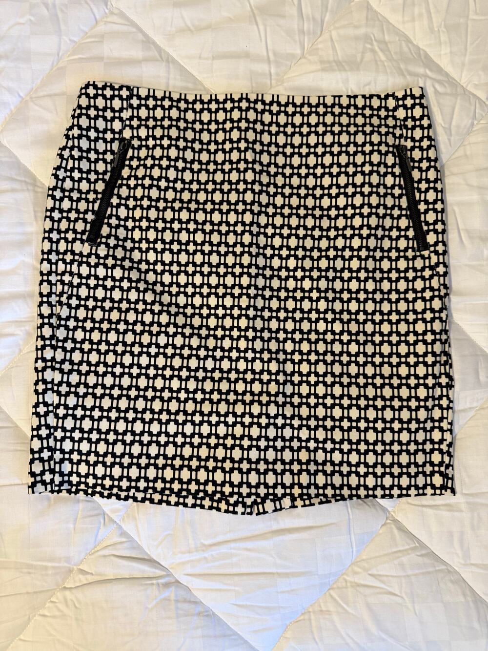 Kenar Cotton Skirt Black & White Geometric Size 6 | Minimalist Preppy Office
